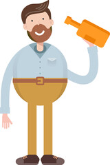 Beard Man Character Drinking Beer
