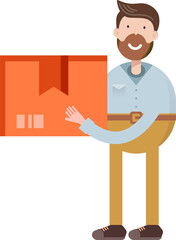Beard Man Character Holding Box
