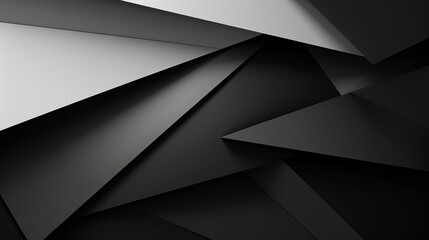 Abstract geometric shapes: 3d effect with lines, triangles, light, and shadow. Black and white gradient background in modern, futuristic style