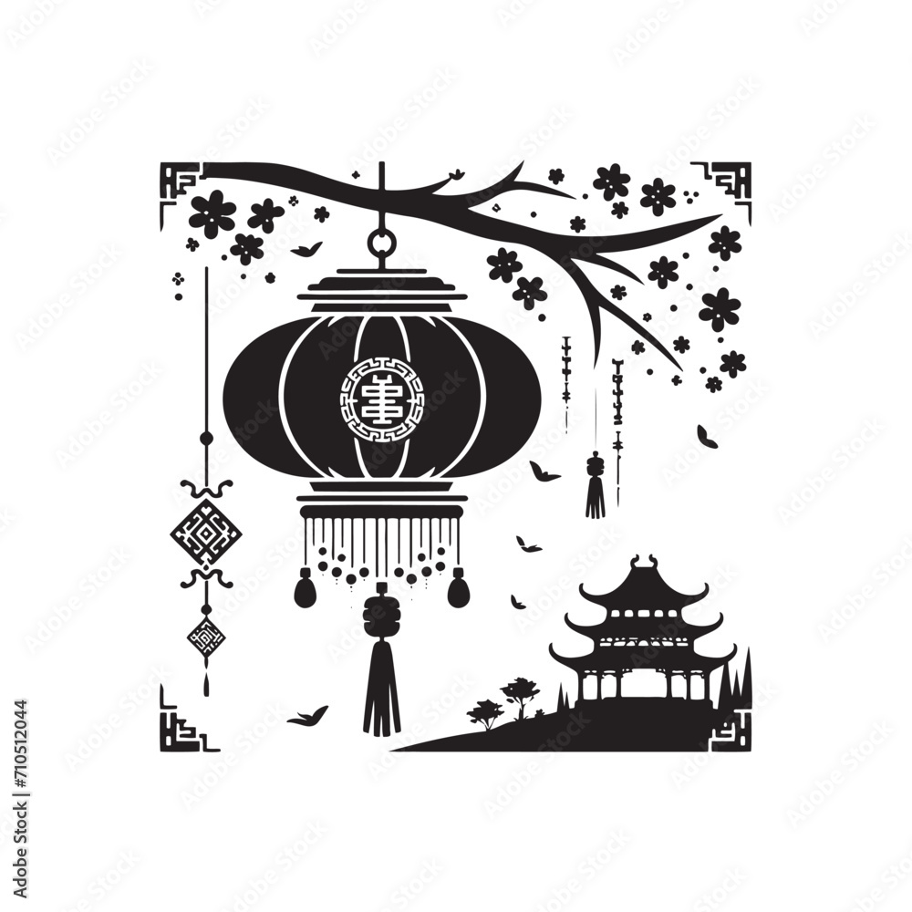 Wall mural radiant glow of chinese culture: elegant chinese lanterns silhouette stock artistry for stock enthus