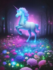 magical unicorn in enchanted nature