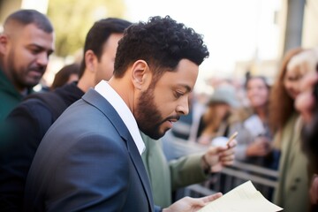 actor signing autographs at premiere - obrazy, fototapety, plakaty