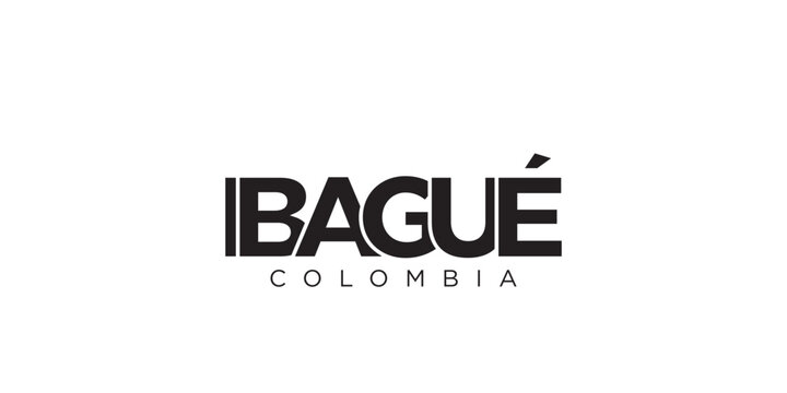 Ibague in the Colombia emblem. The design features a geometric style, vector illustration with bold typography in a modern font. The graphic slogan lettering.