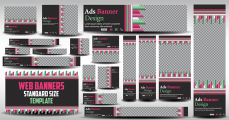 Web banner template design set layout with photo and text space. multicolor gradient Business advertising set design templates set. Vertical, horizontal, square banners standard size