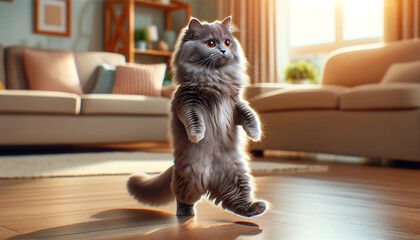 二足歩行する灰色の猫 | Generative Ai - obrazy, fototapety, plakaty