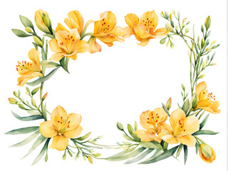 watercolor-illustration-of-freesia-floral-frame-in-minimalist-styleno-background-watercolor-trend
