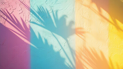 Abstract gradient color background, with shadows of foliage and palm leaves. Summer concept. Generative AI