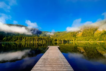 Fotobehang Pier View of the surrounding landscape at Ödensee in Bad Mitterndorf in Styria. Nature at the clear swimming lake in the Salzkammergut in Austria.   © Elly Miller
