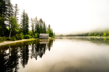 View of the surrounding landscape at &Ouml;densee in Bad Mitterndorf in Styria. Nature at the clear swimming lake in the Salzkammergut in Austria.
