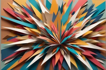 abstract background with shapes -Vibrant papercraft explosion, meticulously cut layers create dynamic energy, varied textures and patterns, casting captivating shadows.