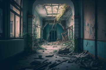 Fototapeta na wymiar Decay Chronicles: Atmospheric Capture of an Old Ruined Hospital