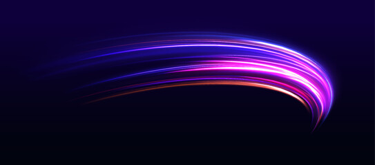 Modern abstract high-speed light motion effect on black background. Abstract technology futuristic neon circle glowing. Vector illustration.	