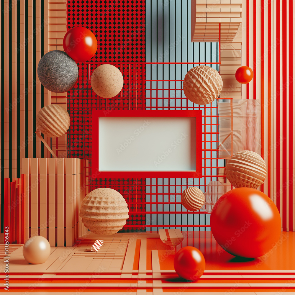 Poster 3d illustration of blank canvas with abstract geometric background for advertisement banner.