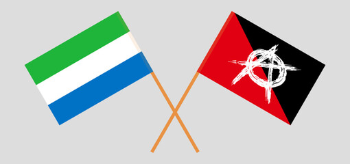 Crossed flags of Sierra Leone and anarchy. Official colors. Correct proportion