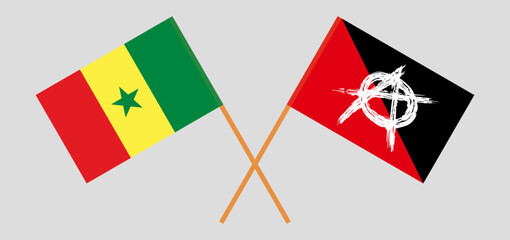 Crossed flags of Senegal and anarchy. Official colors. Correct proportion
