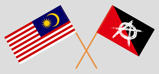 Crossed flags of Malaysia and anarchy. Official colors. Correct proportion