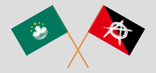 Crossed flags of Macau and anarchy. Official colors. Correct proportio