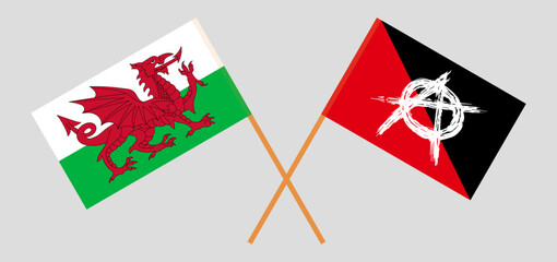 Crossed flags of Wales and anarchy. Official colors. Correct proportion