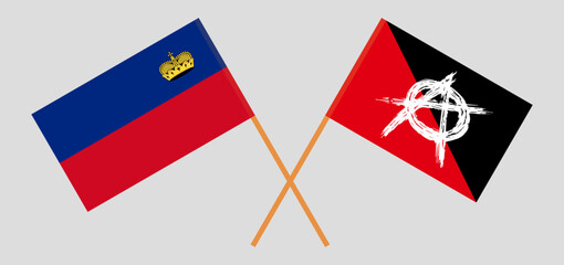 Crossed flags of Liechtenstein and anarchy. Official colors. Correct proportion