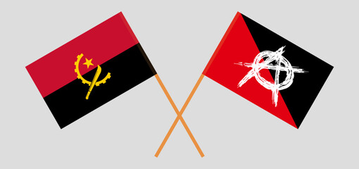 Crossed flags of Angola and anarchy. Official colors. Correct proportion