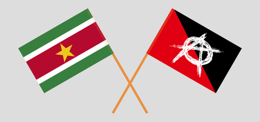 Crossed flags of Suriname and anarchy. Official colors. Correct proportion