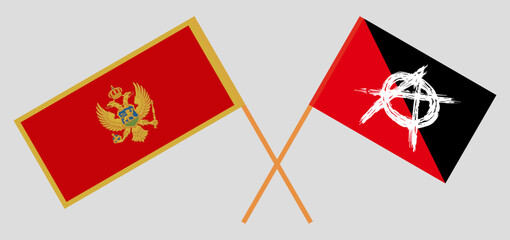 Crossed flags of Montenegro and anarchy. Official colors. Correct proportion