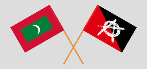 Crossed flags of Maldives and anarchy. Official colors. Correct proportion