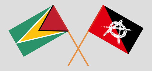 Crossed flags of Guyana and anarchy. Official colors. Correct proportion