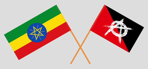 Crossed flags of Ethiopia and anarchy. Official colors. Correct proportion