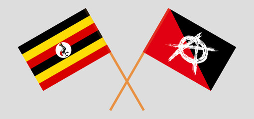 Crossed flags of Uganda and anarchy. Official colors. Correct proportion