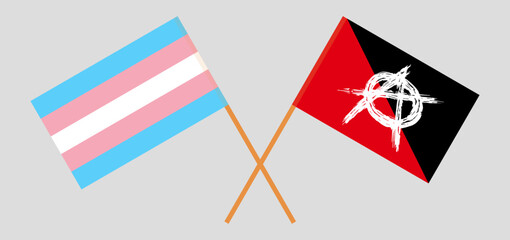 Crossed flags of Transgender Pride and anarchy. Official colors. Correct proportion
