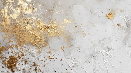 Texture of white and gold paint unevenly distributed over the surface
