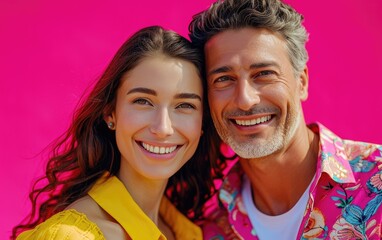 couple smiling in color background