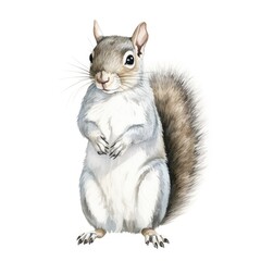 Grey squirrel watercolor illustration. Painting of forest animal on white background