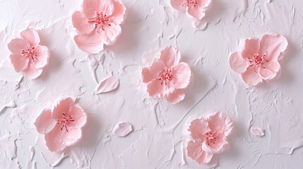 Flowers painted on a pink background with bold strokes of acrylic paint
