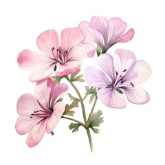 Geranium flower watercolor illustration. Floral blooming blossom painting on white background