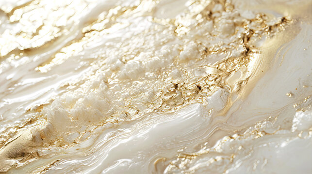 Beautiful abstract background. Liquid white paint with gold lines
