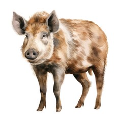 Fototapeta premium Wild boar watercolor illustration. Painting of forest animal on white background