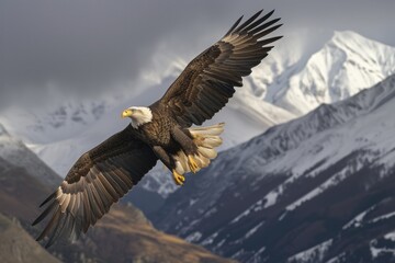 Majestic eagle soars above mountain peaks