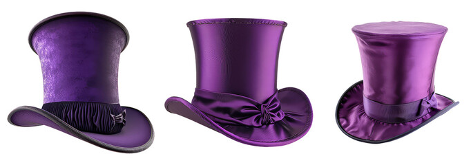 purple top hats isolated on transparent background 