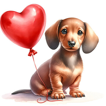 recommend clip art: cute valentine puppy with red heart balloon watercolor illustration.