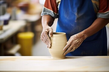 Fototapeta na wymiar pottery wheel shaping new clay vase