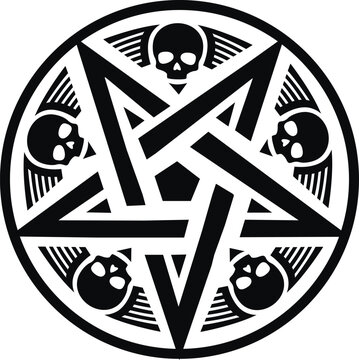 
occultic sign with pentogram and skull, grunge vintage design t shirts
