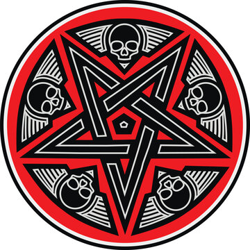 
occultic sign with pentogram and skull, grunge vintage design t shirts
