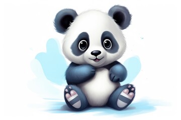 Adorable Panda Bear Holding a Pink Heart in a Love-Filled Illustration - Generative AI
