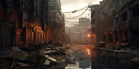 abandoned, destroyed city