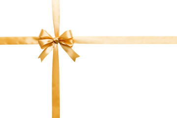 Gold ribbon bow isolated on white background. empty space for design