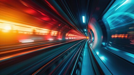 Fototapeta premium High-speed view of a vibrant tunnel with motion blur effects