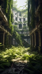 abandoned city overgrown with jungle