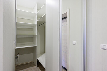 interior apartment room dressing room, hangers, storage system